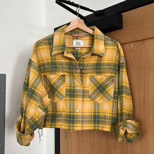 BDG Clair Cropped Shirt Jacket, yellow plaid, size small